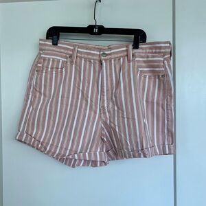American Eagle pink and white, striped, high waisted shorts, size 18